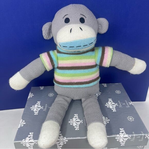 Dan Dee Collector’s Choice 15” Sock Monkey Gray w/ Pastel Sweater - Picture 2 of 9